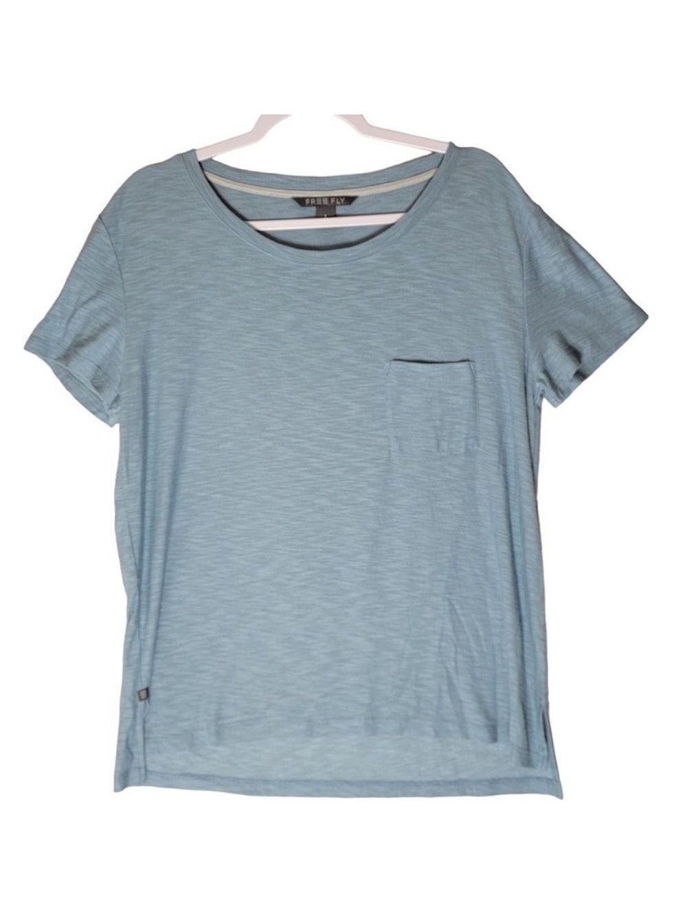 Free Fly Slub Chanel Pocket Tshirt Bamboo Blue Short Sleeve Shirt Women L Unisex